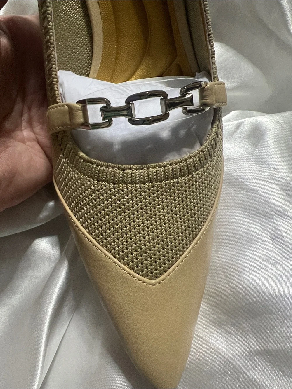 Cosy Island Beige Pointed-Toe Wedge Pump with Silver Accent